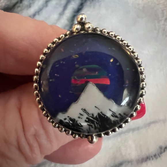 ❤️ Aurora Opal Celestial Mountain Night Sky Southwestern 925 Ring Sz 10 - 10 Gms - Picture 14 of 15
